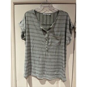 Notations Women's Long Sleeve Shirt Top Size XL  Striped/Geometric Poly Blend